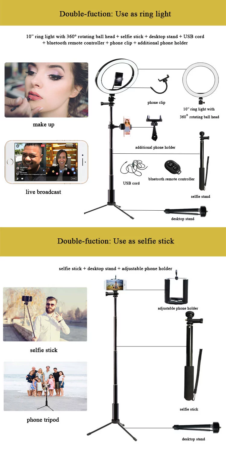 Newest Private Mold 2400-3000k;inch Led Light Ring With 3pcs Phone Holders For Tiktok Facebook Youtube Video Fill Light